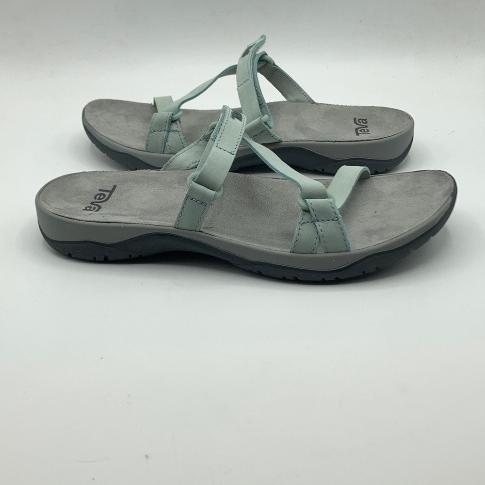 Teva Elzada Leather Slide Gray Mist Sandals - Picture 1 of 7